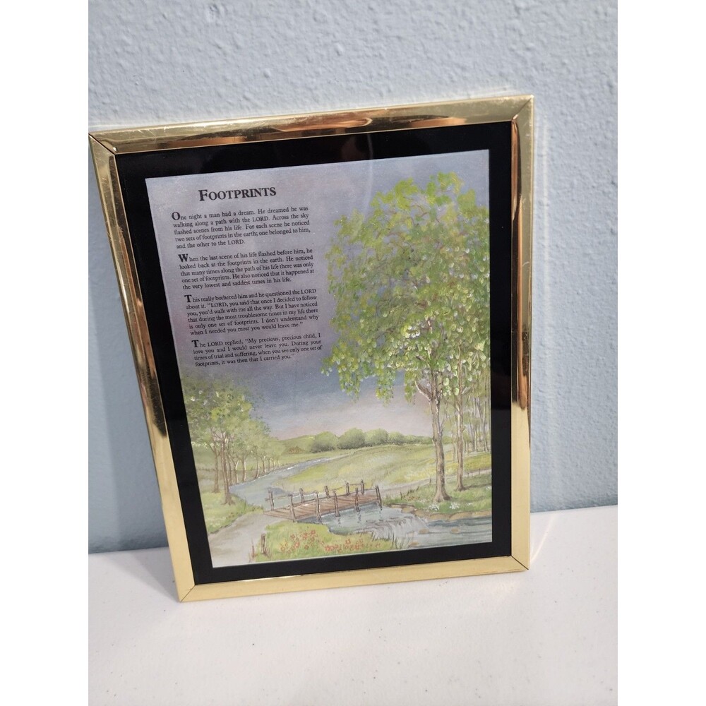 Vintage Footprints Foil Framed Print Manifestations Christian Wall Hanging Decor